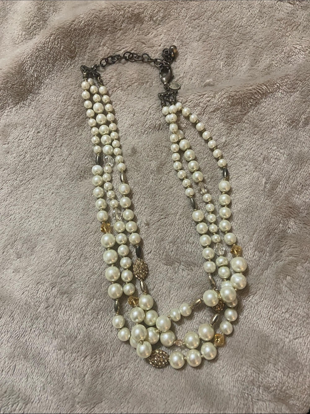 Chico's Cream Pearl Multi-Strand Necklace with Gold Accents